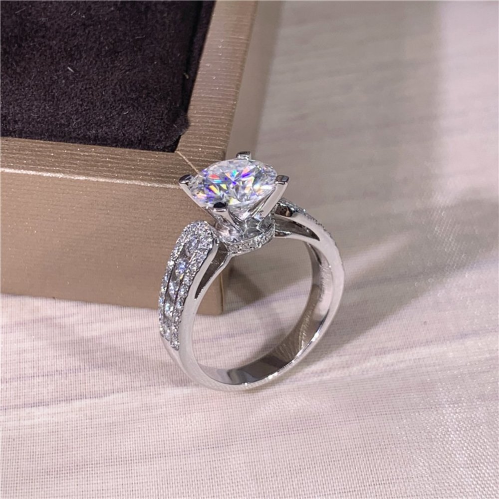 💝"Engagement Anillos Round Zircon Silver PlatedWedding Beautiful Ring,UNVN12053